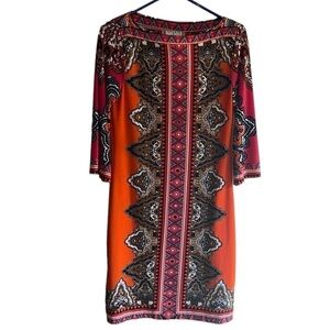 Ice women’s 3/4 sleeve shift dress with vibrant colors and print Size 4